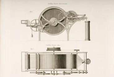 Carding engine, shown from its end and from above